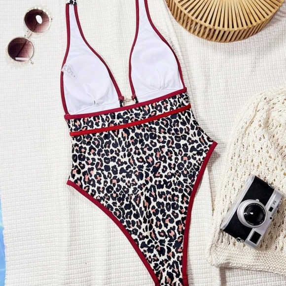 Swim Chiccia Springbreak Leopard Print Deep V Neck Sexy One-Piece Swimsuit - Picture 2 of 4